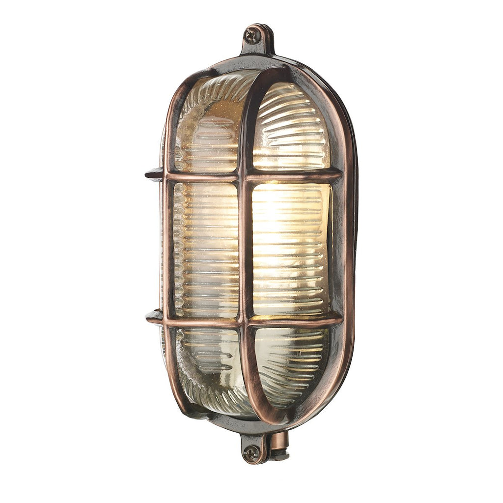 Admiral Small Oval Wall Bulkhead Antique Copper IP64 by David Hunt Lighting