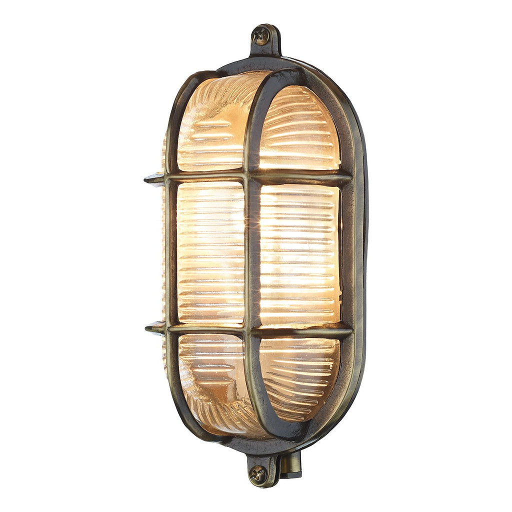 Admiral Small Oval Wall Bulkhead Antique Brass IP64 by David Hunt Lighting