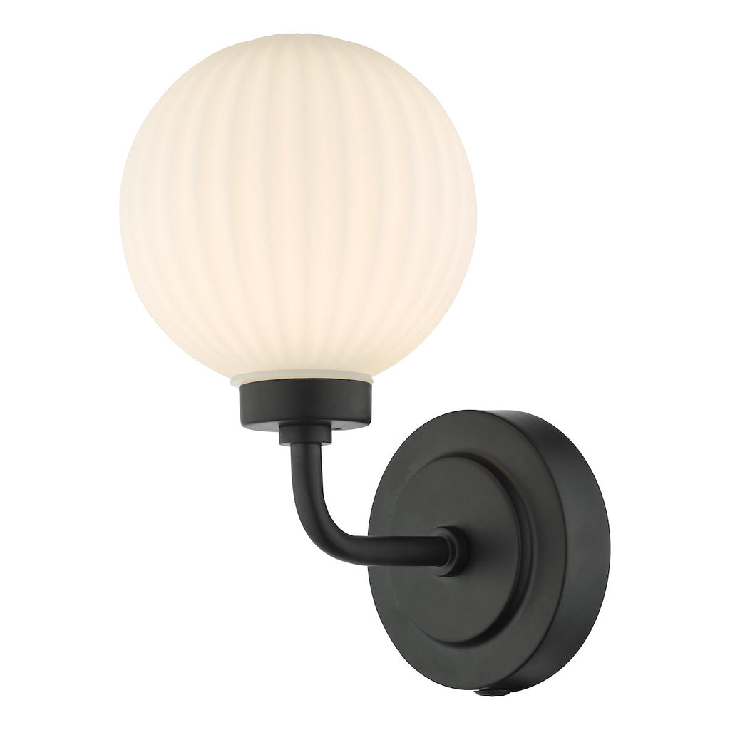 dar-lighting-Alrik-1-Light-Wall-Matt-Black-Opal-Glass-IP44