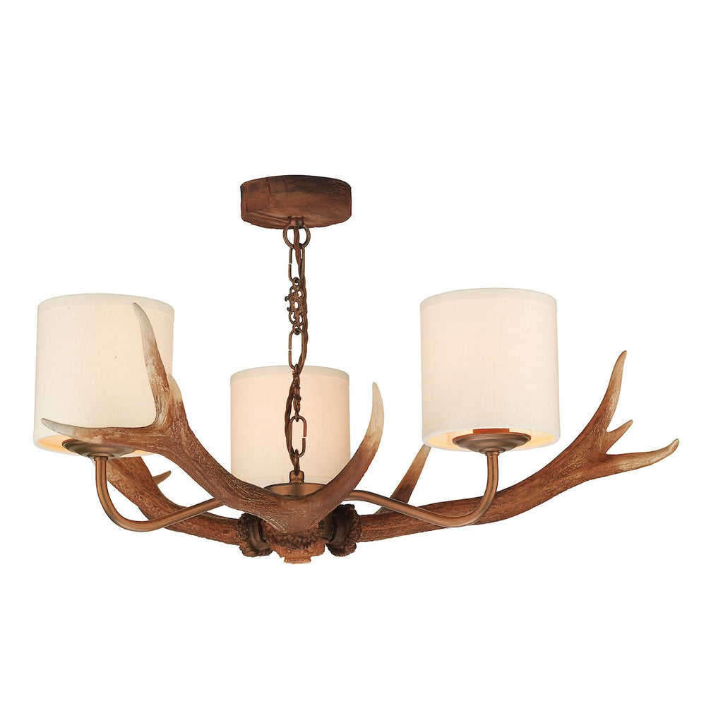 ANTLER 3 light pendant comes with bespoke silk shades by David Hunt Lighting