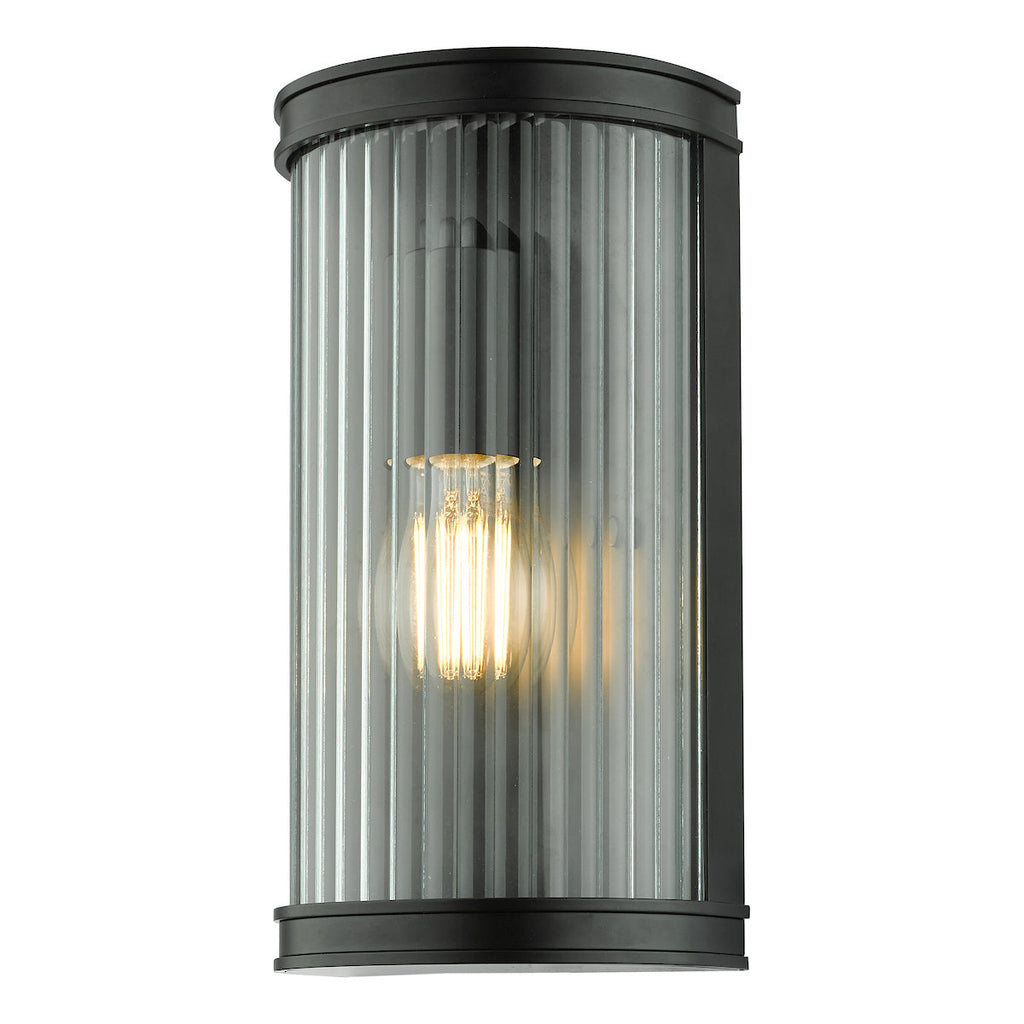 dar-lighting-Anund-1-Light-Wall-Matt-Black-Ribbed-Glass-IP44