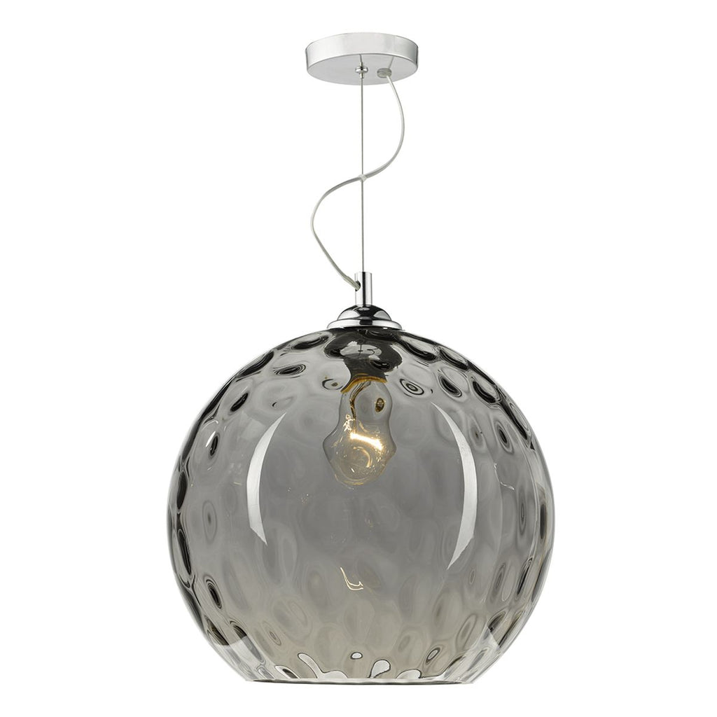 Aulax 1 Light Pendant Silver Smoked Glass With Dimple Effect by Dar Lighting