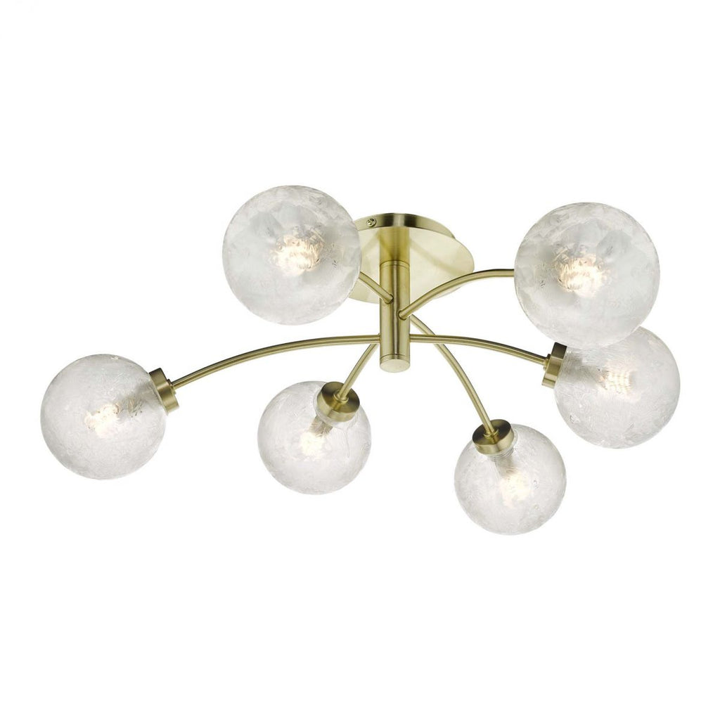 dar-lighting-avari-6-light-semi-flush-satin-brass-and-clear-frosted-glass