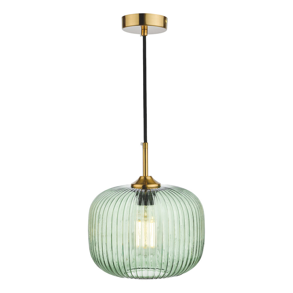 dar-lighting-Demarius-1-Light-Pendant-Green-Glass-Bronze