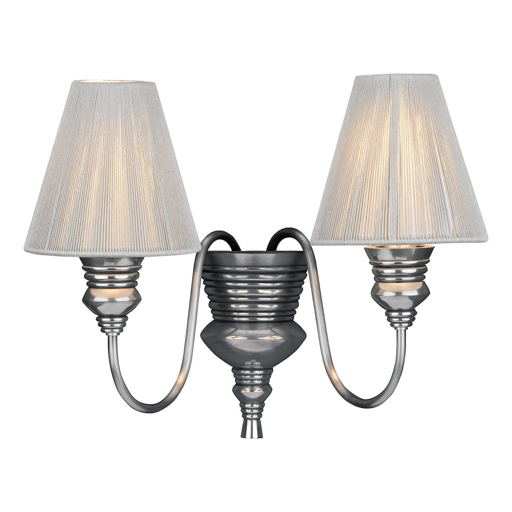 Doreen 2 Light Wall Bracket Pewter complete with String Shades by David Hunt Lighting