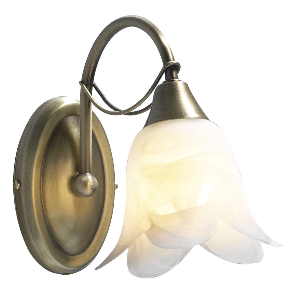 Doublet Single Wall Light Antique Brass complete with Alabaster Glass by Dar Lighting