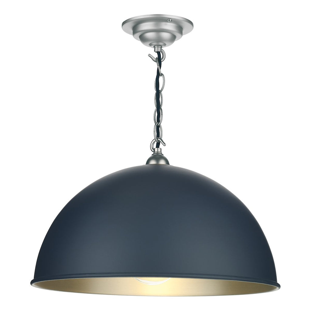 EALING Single small pendant in Smoke Blue with Brushed chrome inner by David Hunt Lighting