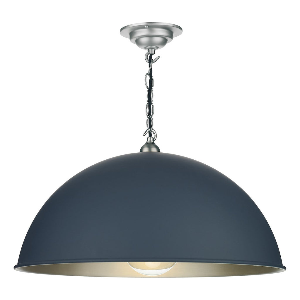 EALING Single large pendant in Smoke Blue with Brushed chrome inner by David Hunt Lighting