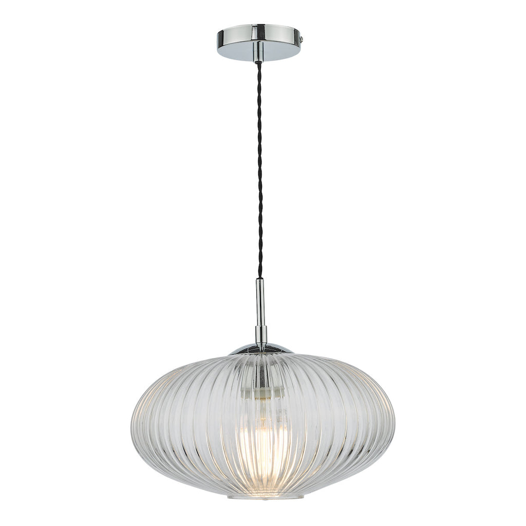 dar-lighting-Edmond-1-Light-Single-Pendant-Polished-Chrome-Ribbed-Glass
