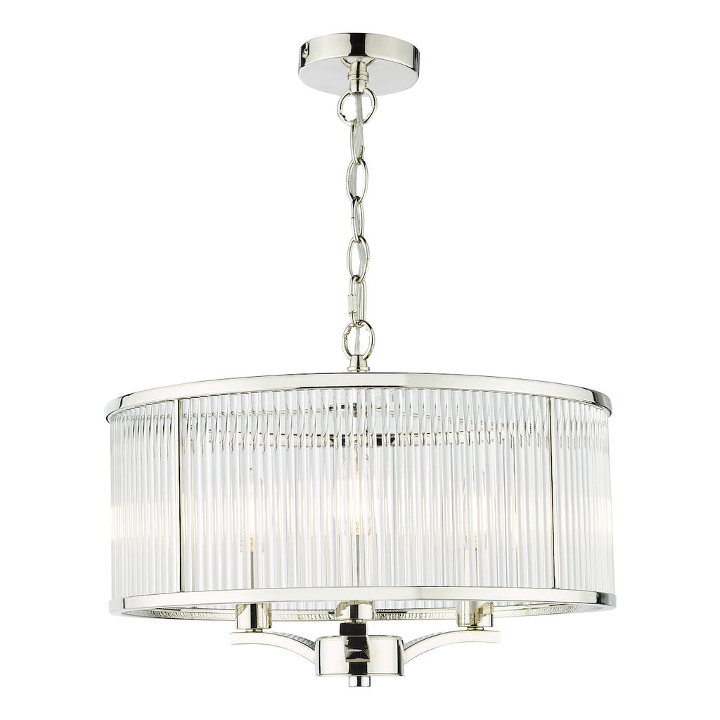 dar-lighting-Eveyln-3-Light-Pendant-Polished-Nickel-Glass