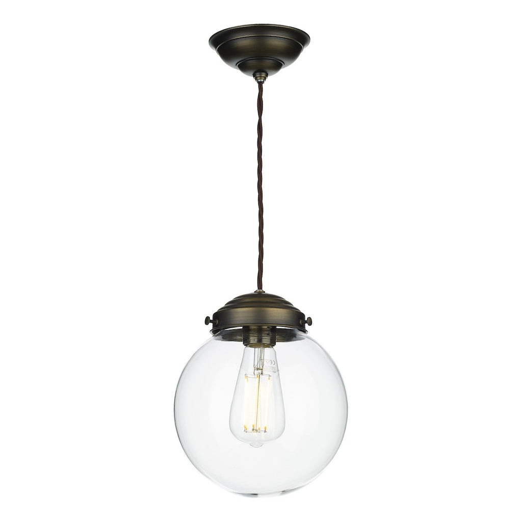 FAIRFAX Small single pendant in Antique Brass with opal glass by David Hunt Lighting