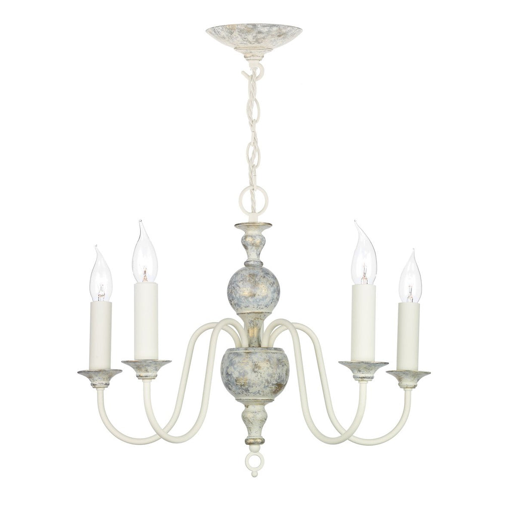 Flemish 5 Light Pendant Distressed Powder Grey/Gold by David Hunt Lighting