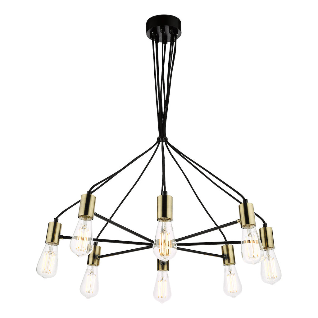 dar-lighting-Gabriel-8-Light-Pendant-Satin-Black-Antique-Gold