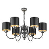 Garbo 6 Light Pendant Pewter complete with Black Silver Shades by David Hunt Lighting