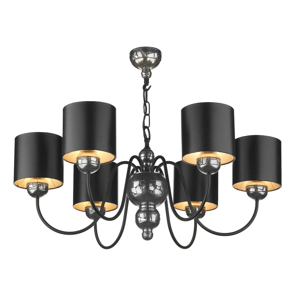 Garbo 6 Light Pendant Pewter complete with Black Silver Shades by David Hunt Lighting