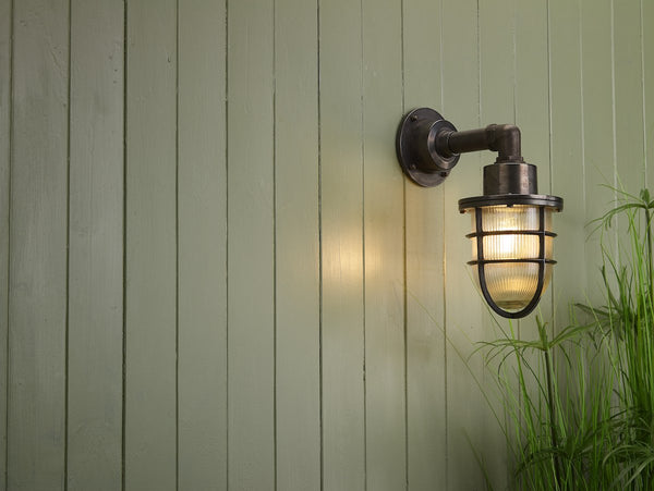 Harbour 1 Light Down Wall Light Antique Brass IP64