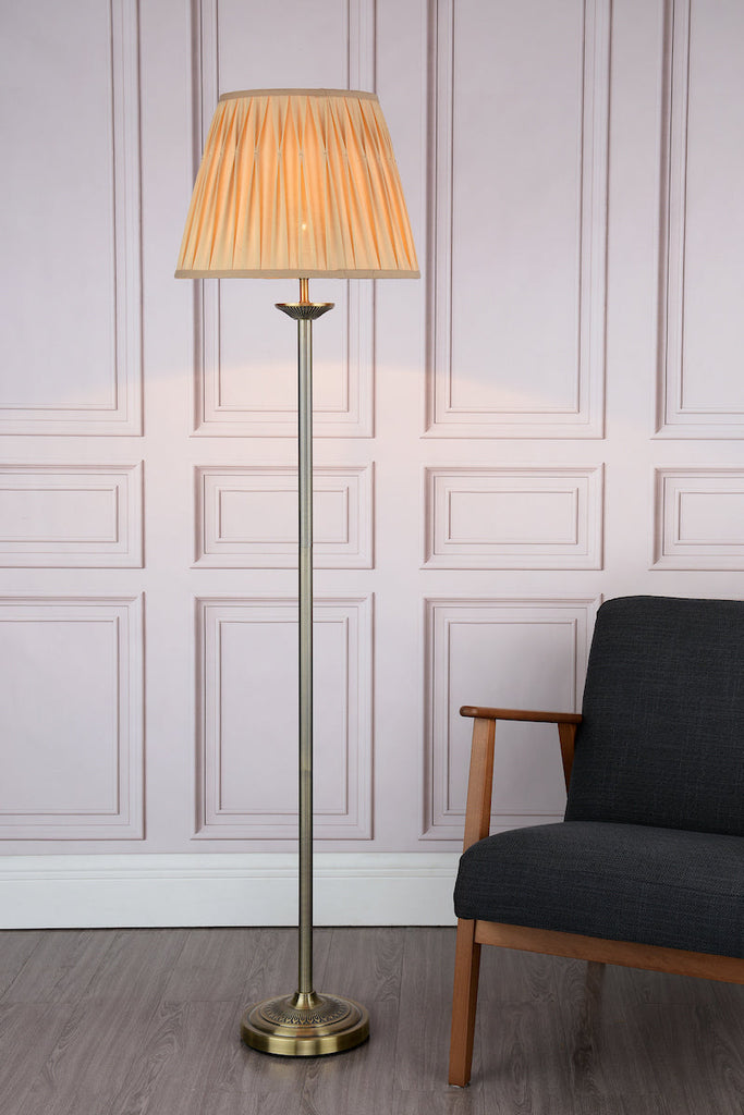 Dar Lighting -  Hatton Floor Lamp Antique Brass With Shade