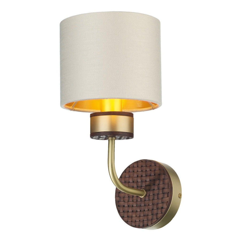 HUNTER Single wall light in butter brass with leather effect by David Hunt Lighting