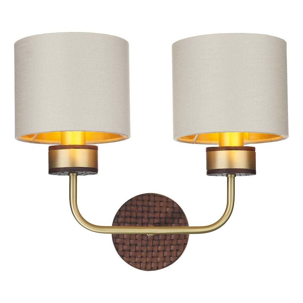 HUNTER Double wall light in butter brass with leather effect by David Hunt Lighting