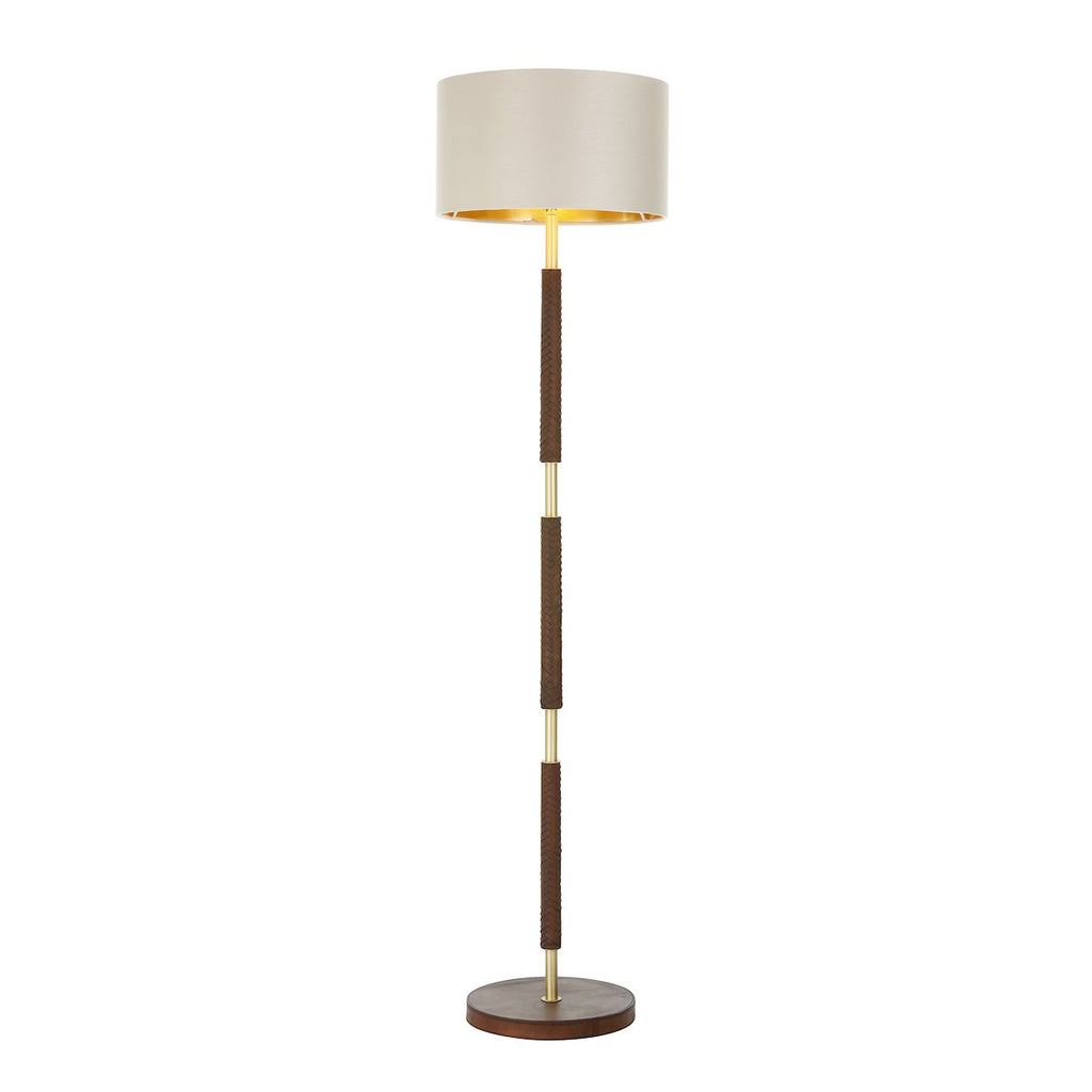 HUNTER Floor lamp in butter brass with leather effect by David Hunt Lighting