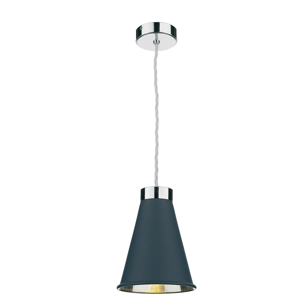 Hyde Single Small Pendant in Chrome comes with Powder Grey metal shade by David Hunt Lighting