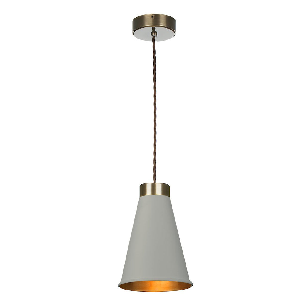 Hyde Single Small Pendant in Antique Brass comes with Powder Grey metal shade by David Hunt Lighting
