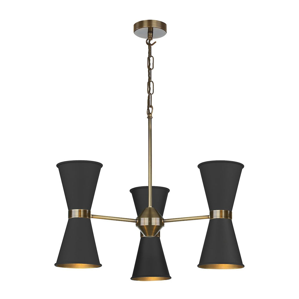 Hyde 6 Light Pendant in Antique Brass comes with Black metal shade by David Hunt Lighting