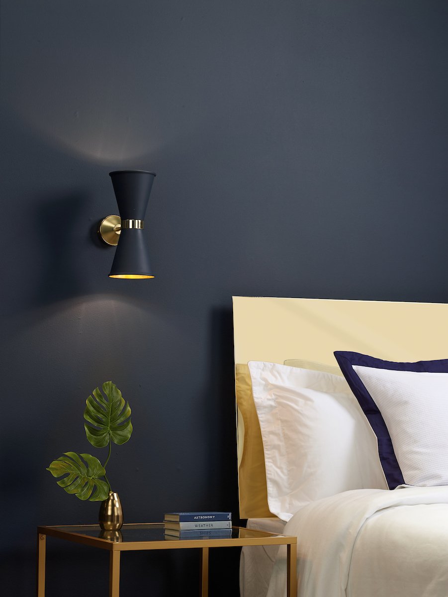 Hyde Double wall light Polished Brass comes with Smoke Blue metal shade by David Hunt Lighting