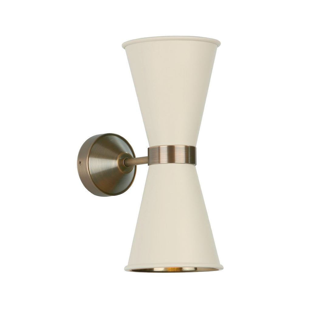 Hyde Double Wall Light Antique Brass comes with Cotswold Cream metal shade by David Hunt Lighting