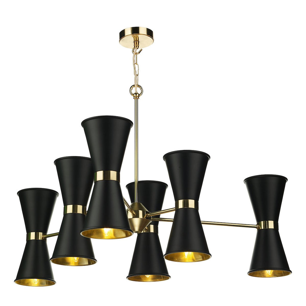 Hyde 12 Light Pendant Polished Brass comes with Black metal shade by David Hunt Lighting