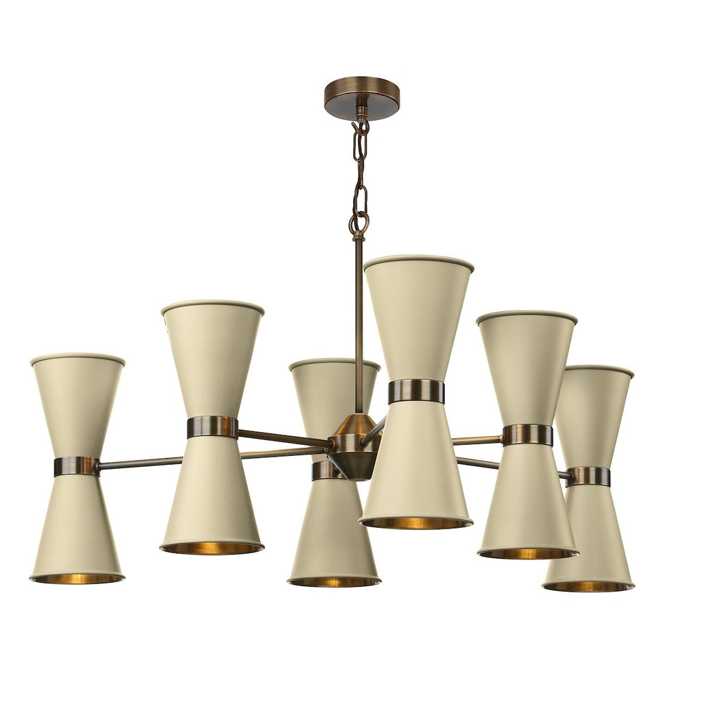 Hyde 12 Light pendant in Antique Brass comes with Cotswold Cream metal shades by David Hunt Lighting