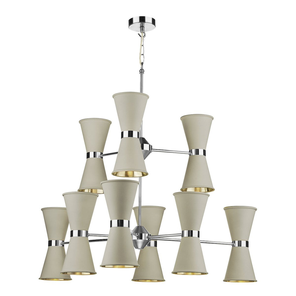 Hyde 18 Light pendant in Chrome comes with Powder Grey metal shades by David Hunt Lighting