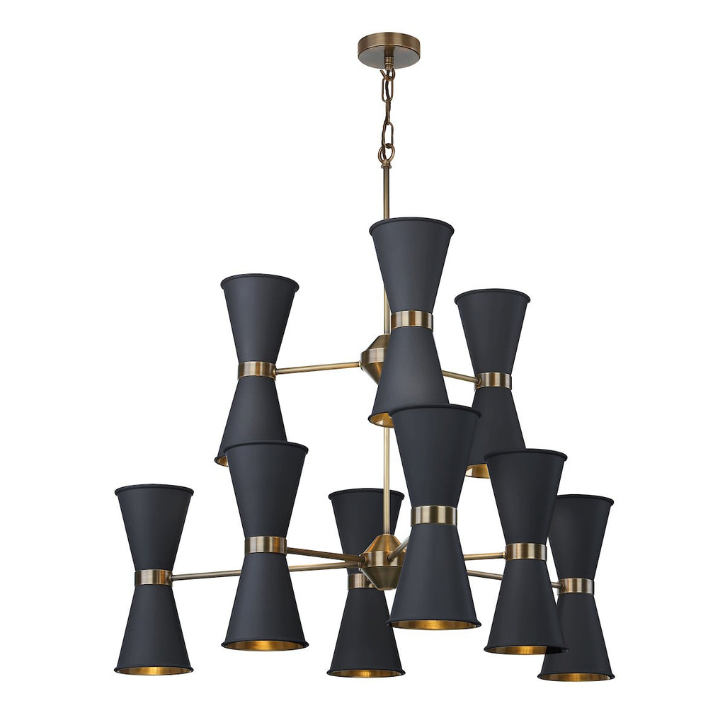 Hyde 18 Light Pendant Antique Brass comes with Black metal shade by David Hunt Lighting