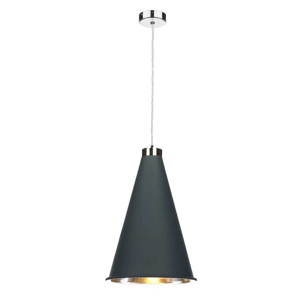 Hyde Single Large Pendant in Chrome comes with Arctic White metal shade by David Hunt Lighting
