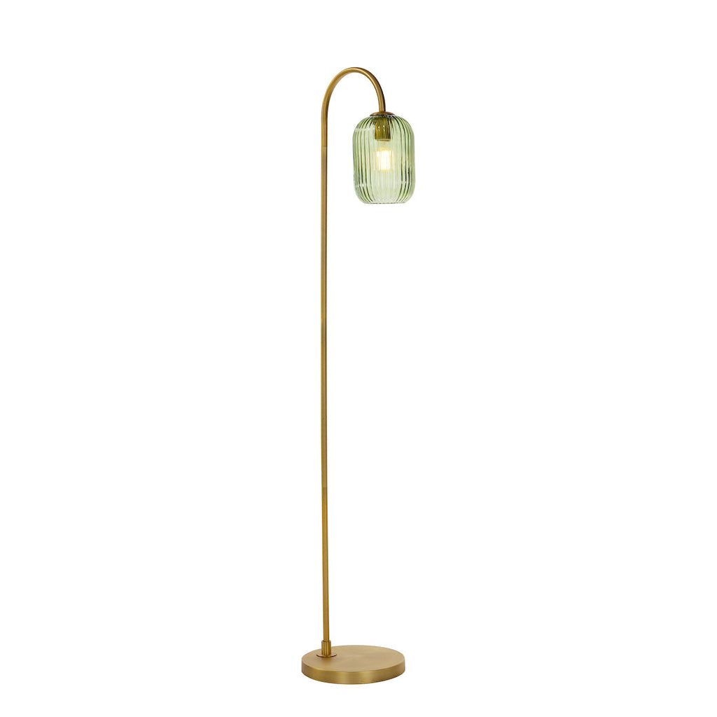 Dar Lighting - Idra Floor Lamp Aged Bronze and Green Ribbed Glass