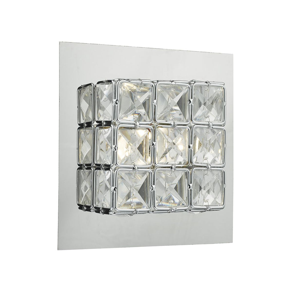Imogen Wall Light LED glass faceted squares Polished Chrome frame by Dar Lighting