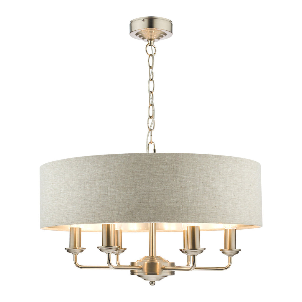 Sorrento Brushed Chrome 6 Light Armed Fitting Ceiling Light with Natural Shade by Laura Ashley