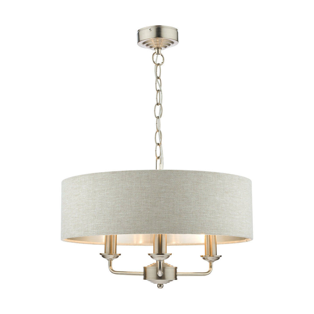 Sorrento Brushed Chrome 3 Light Armed Fitting Ceiling Light with Natural Shade by Laura Ashley