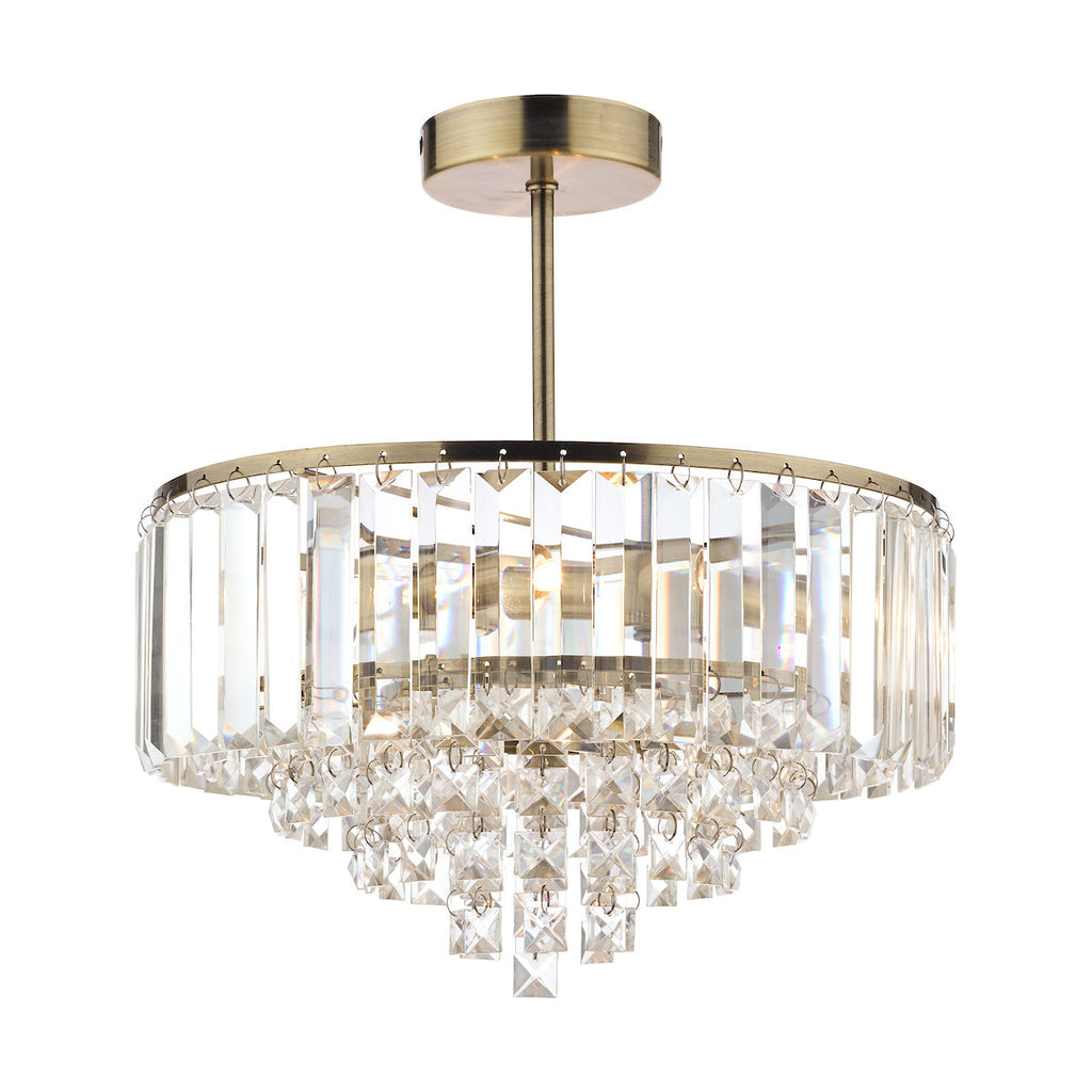 Vienna Crystal & Antique Brass 3 Light Semi Flush Ceiling Light by Laura Ashley