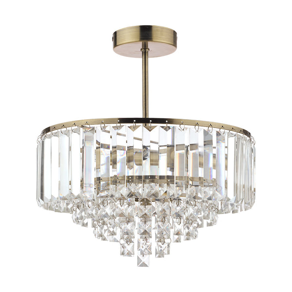 Vienna Crystal & Antique Brass 3 Light Semi Flush Ceiling Light