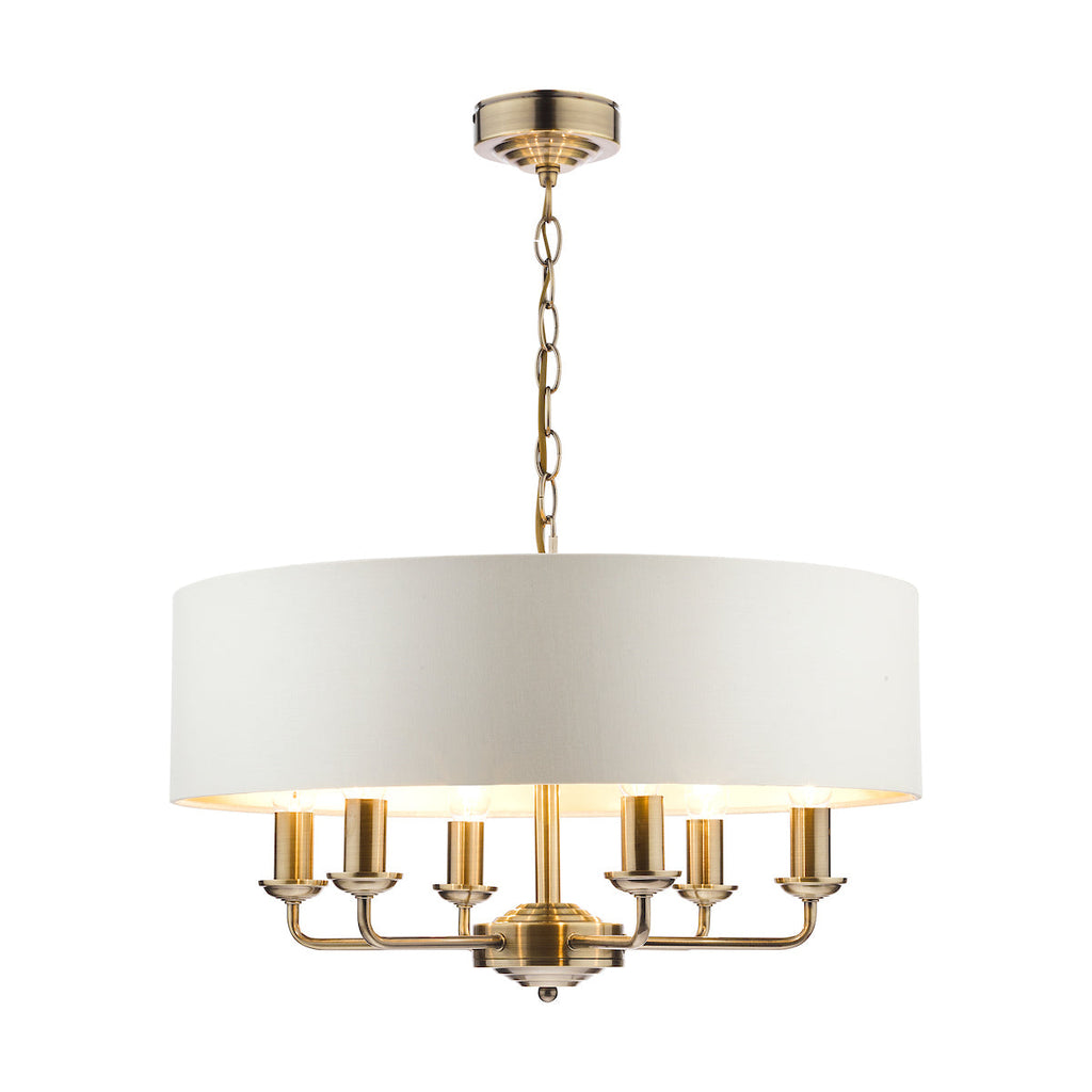 Sorrento Antique Brass 6 Light Armed Fitting Ceiling Light with Ivory Shade by Laura Ashley