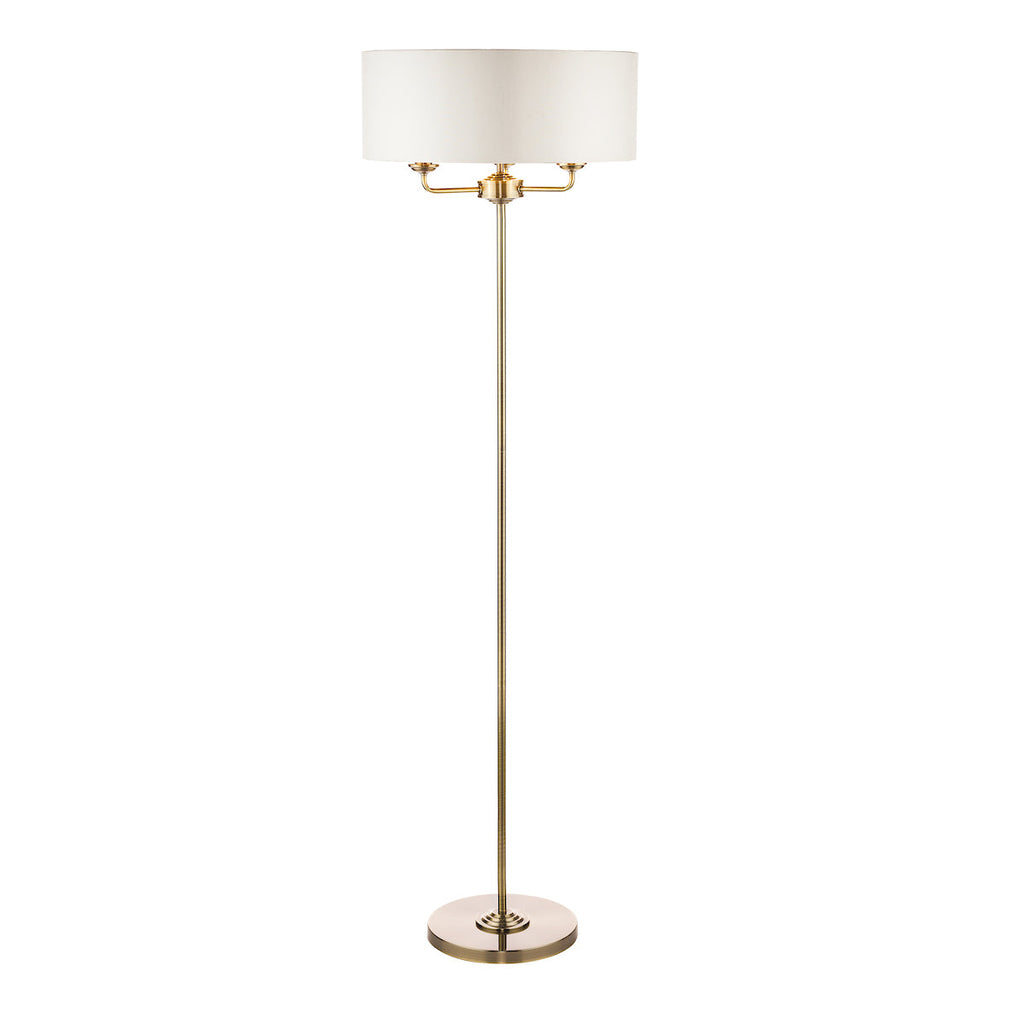 Sorrento Antique Brass 3 Light Floor Lamp with Ivory Shade by Laura Ashley