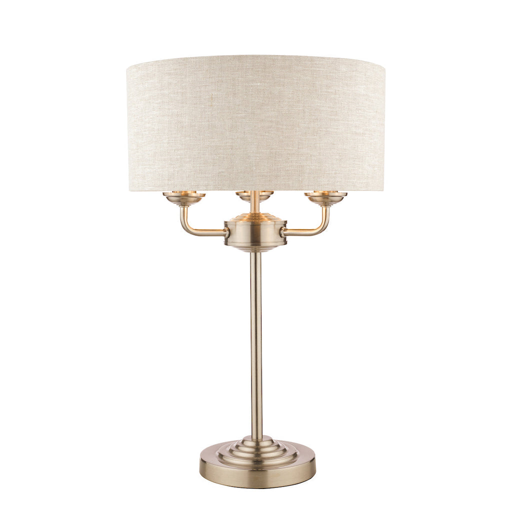 Sorrento Brushed Chrome 3 Light Table Lamp with Natural Shade by Laura Ashley