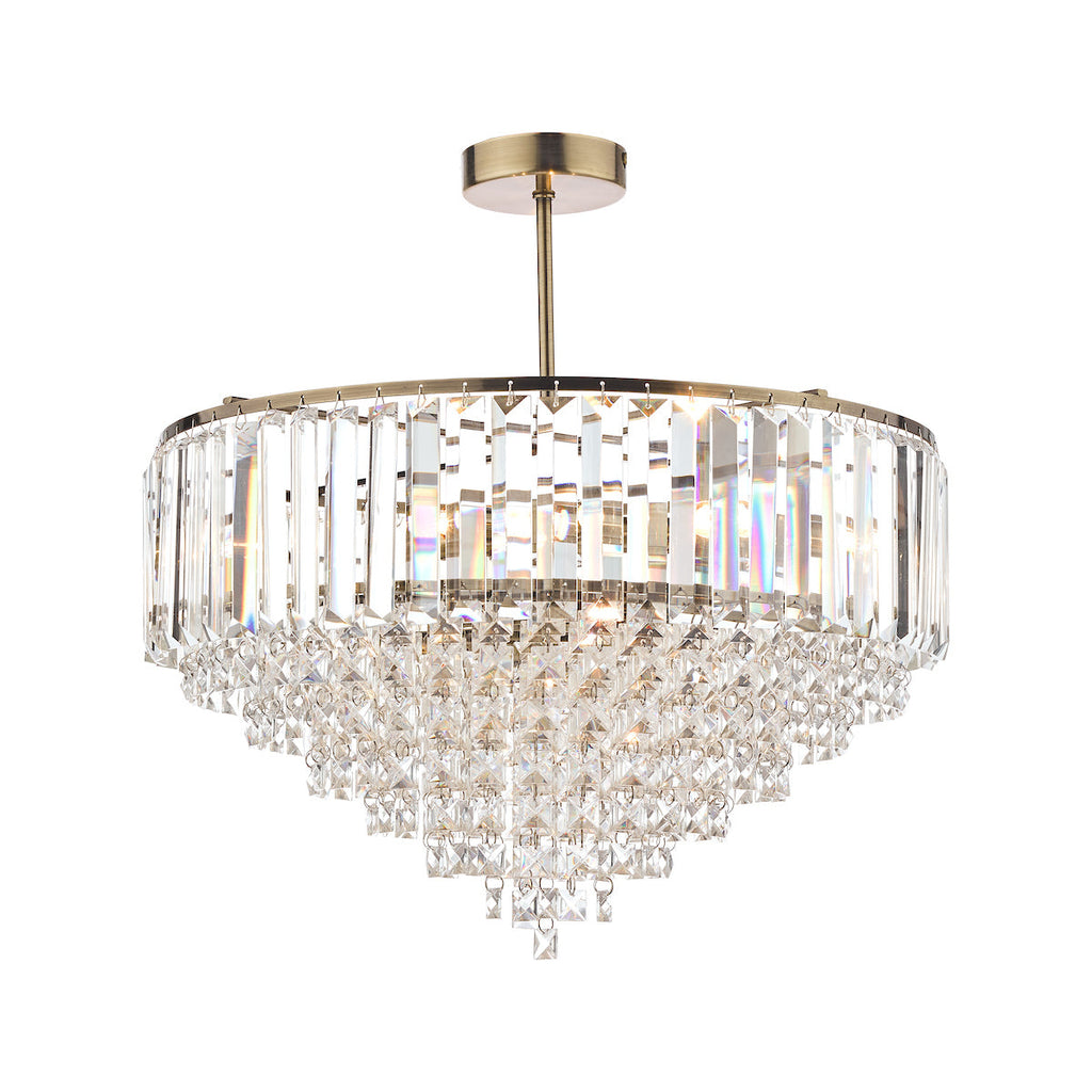 Vienna Crystal & Antique Brass 5 Light Semi Flush Ceiling Light by Laura Ashley