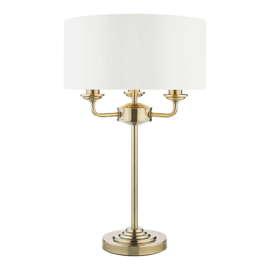 Sorrento Antique Brass 3 Light Table Lamp with Ivory Shade by Laura Ashley