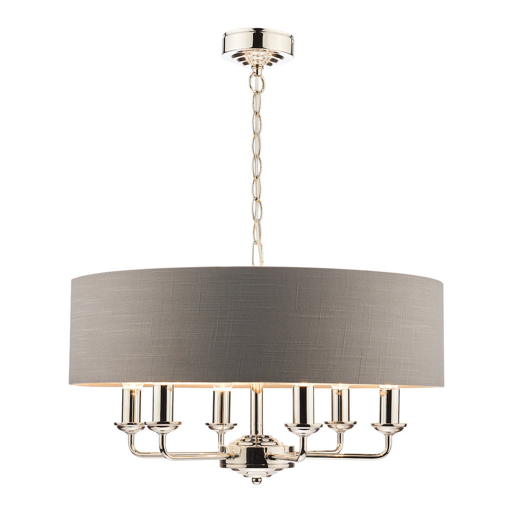 Sorrento Polished Nickel 6 Light Armed Fitting Ceiling Light with Charcoal Shade by Laura Ashley