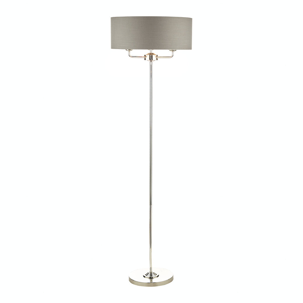Sorrento Polished Nickel 3 Light Floor Lamp with Charcoal Shade by Laura Ashley
