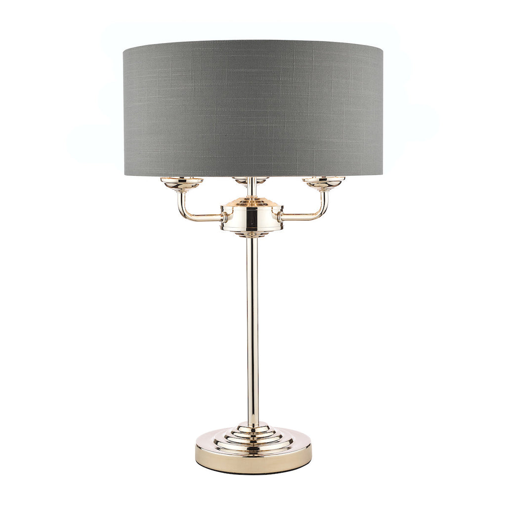 Sorrento Polished Nickel 3 Light Table Lamp with Charcoal Shade by Laura Ashley