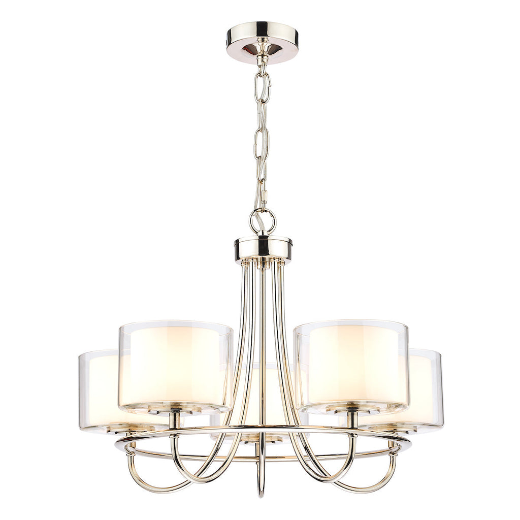 Southwell Polished Nickel 5 Light Chandelier & Glass Shades by Laura Ashley