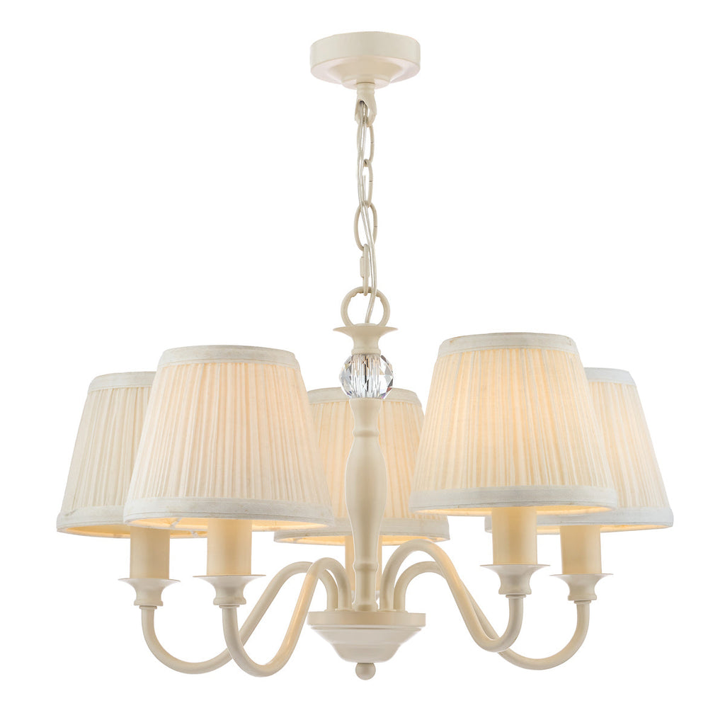 Ellis Satin-Painted Spindle 5 Light Chandelier with Ivory Shades by Laura Ashley